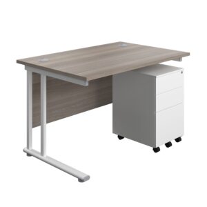 Twin Upright Rectangular Desk + Under Desk Steel Pedestal 3 Drawers