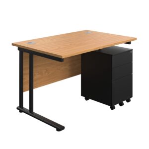 Twin Upright Rectangular Desk + Under Desk Steel Pedestal 3 Drawers