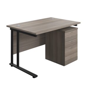 Twin Upright Rectangular Desk + High Mobile Pedestal 3 Drawer