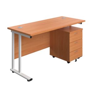 Twin Upright Rectangular Desk + Mobile 3 Drawer Pedestal