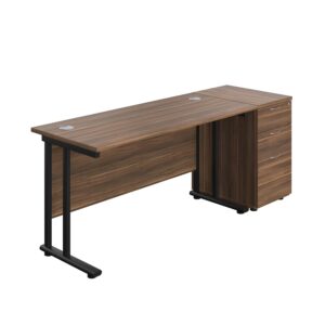 Twin Upright Rectangular Desk + Desk High 3 Drawer Pedestal