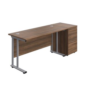 Twin Upright Rectangular Desk + Desk High 3 Drawer Pedestal