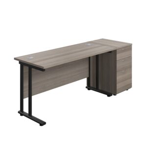 Twin Upright Rectangular Desk + Desk High 3 Drawer Pedestal