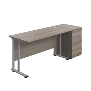 Twin Upright Rectangular Desk + Desk High 3 Drawer Pedestal