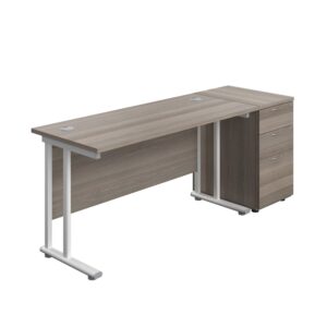 Twin Upright Rectangular Desk + Desk High 3 Drawer Pedestal