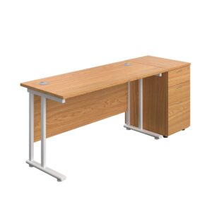 Twin Upright Rectangular Desk + Desk High 3 Drawer Pedestal