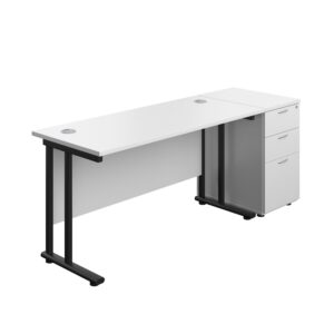 Twin Upright Rectangular Desk + Desk High 3 Drawer Pedestal