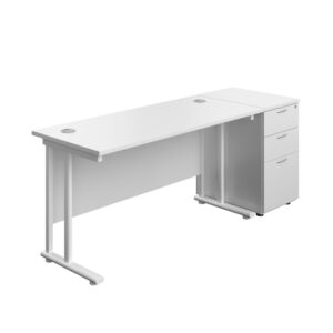 Twin Upright Rectangular Desk + Desk High 3 Drawer Pedestal