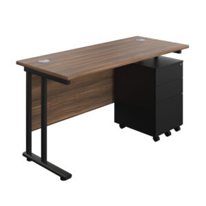 Twin Upright Rectangular Desk + Under Desk Steel Pedestal 3 Drawers