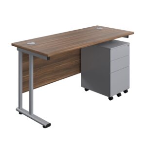 Twin Upright Rectangular Desk + Under Desk Steel Pedestal 3 Drawers