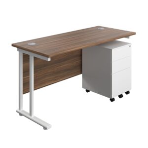 Twin Upright Rectangular Desk + Under Desk Steel Pedestal 3 Drawers