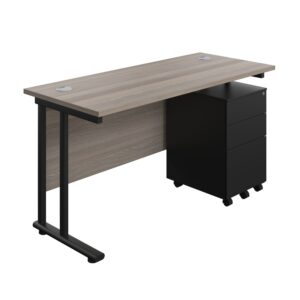 Twin Upright Rectangular Desk + Under Desk Steel Pedestal 3 Drawers