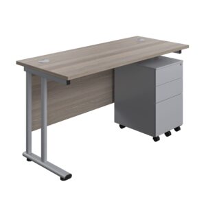 Twin Upright Rectangular Desk + Under Desk Steel Pedestal 3 Drawers