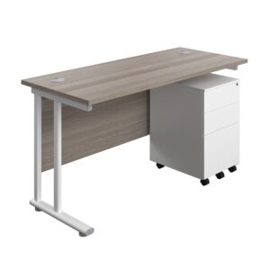Twin Upright Rectangular Desk + Under Desk Steel Pedestal 3 Drawers
