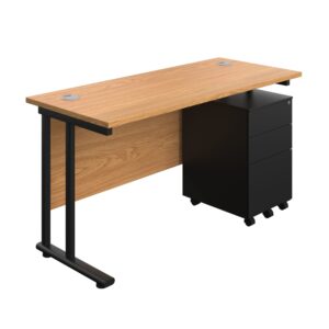 Twin Upright Rectangular Desk + Under Desk Steel Pedestal 3 Drawers