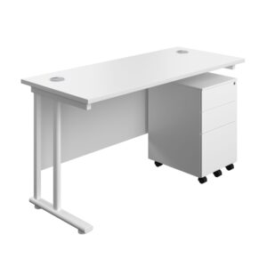 Twin Upright Rectangular Desk + Under Desk Steel Pedestal 3 Drawers