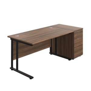Twin Upright Rectangular Desk + Desk High 3 Drawer Pedestal