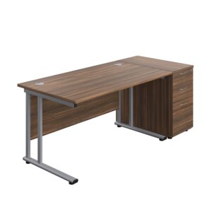 Twin Upright Rectangular Desk + Desk High 3 Drawer Pedestal