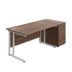 Twin Upright Rectangular Desk + Desk High 3 Drawer Pedestal
