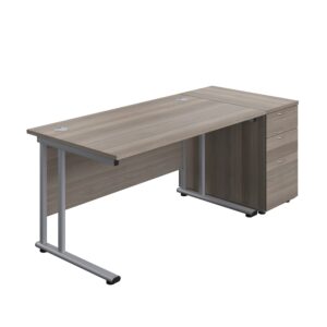Twin Upright Rectangular Desk + Desk High 3 Drawer Pedestal