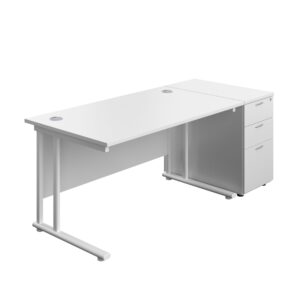 Twin Upright Rectangular Desk + Desk High 3 Drawer Pedestal