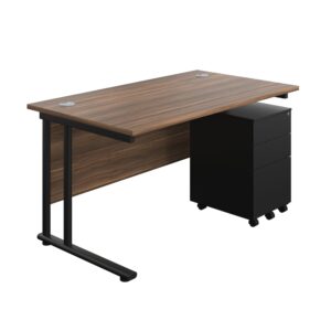 Twin Upright Rectangular Desk + Under Desk Steel Pedestal 3 Drawers