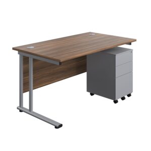 Twin Upright Rectangular Desk + Under Desk Steel Pedestal 3 Drawers