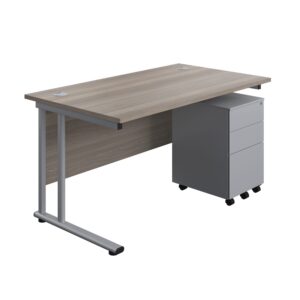 Twin Upright Rectangular Desk + Under Desk Steel Pedestal 3 Drawers