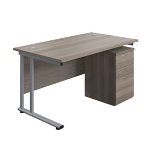 Twin Upright Rectangular Desk + High Mobile Pedestal 3 Drawer