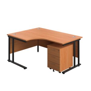 Twin Upright Left Hand Radial Desk + Mobile 3 Drawer Pedestal