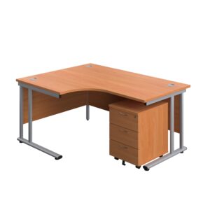 Twin Upright Left Hand Radial Desk + Mobile 3 Drawer Pedestal