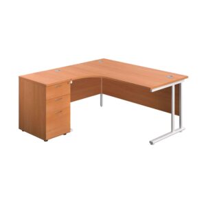 Twin Upright Left Hand Radial Desk + Desk High 3 Drawer Pedestal