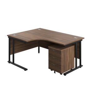 Twin Upright Left Hand Radial Desk + Mobile 3 Drawer Pedestal