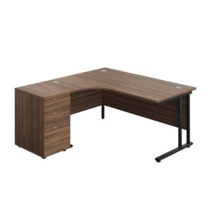 Twin Upright Left Hand Radial Desk + Desk High 3 Drawer Pedestal