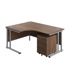 Twin Upright Left Hand Radial Desk + Mobile 3 Drawer Pedestal