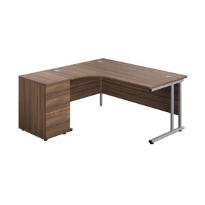 Twin Upright Left Hand Radial Desk + Desk High 3 Drawer Pedestal