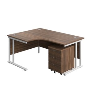 Twin Upright Left Hand Radial Desk + Mobile 3 Drawer Pedestal