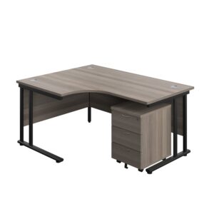 Twin Upright Left Hand Radial Desk + Mobile 3 Drawer Pedestal