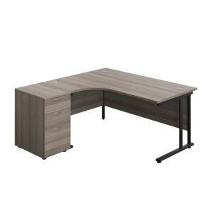 Twin Upright Left Hand Radial Desk + Desk High 3 Drawer Pedestal