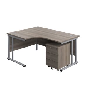 Twin Upright Left Hand Radial Desk + Mobile 3 Drawer Pedestal