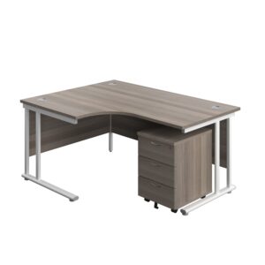 Twin Upright Left Hand Radial Desk + Mobile 3 Drawer Pedestal