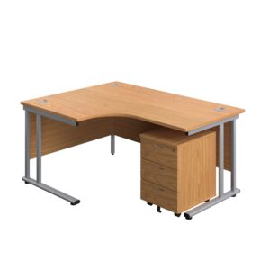 Twin Upright Left Hand Radial Desk + Mobile 3 Drawer Pedestal
