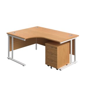 Twin Upright Left Hand Radial Desk + Mobile 3 Drawer Pedestal