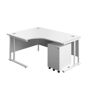 Twin Upright Left Hand Radial Desk + Under Desk Steel Pedestal 3 Drawers