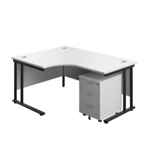 Twin Upright Left Hand Radial Desk + Mobile 3 Drawer Pedestal
