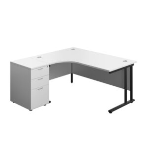 Twin Upright Left Hand Radial Desk + Desk High 3 Drawer Pedestal