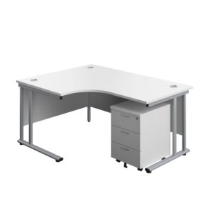Twin Upright Left Hand Radial Desk + Mobile 3 Drawer Pedestal