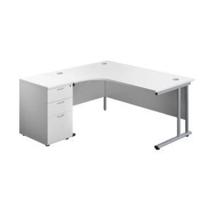 Twin Upright Left Hand Radial Desk + Desk High 3 Drawer Pedestal