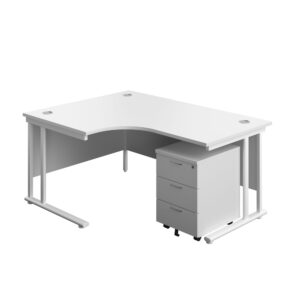 Twin Upright Left Hand Radial Desk + Mobile 3 Drawer Pedestal