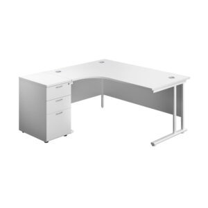 Twin Upright Left Hand Radial Desk + Desk High 3 Drawer Pedestal